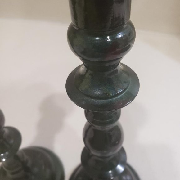 SET OF 2 DARK GREEN 9" METAL CANDLE STICK HOLDERS / MADE IN JAPAN - Picture 3 of 8